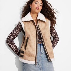 Wild Fable Tan and White Shearling Vest